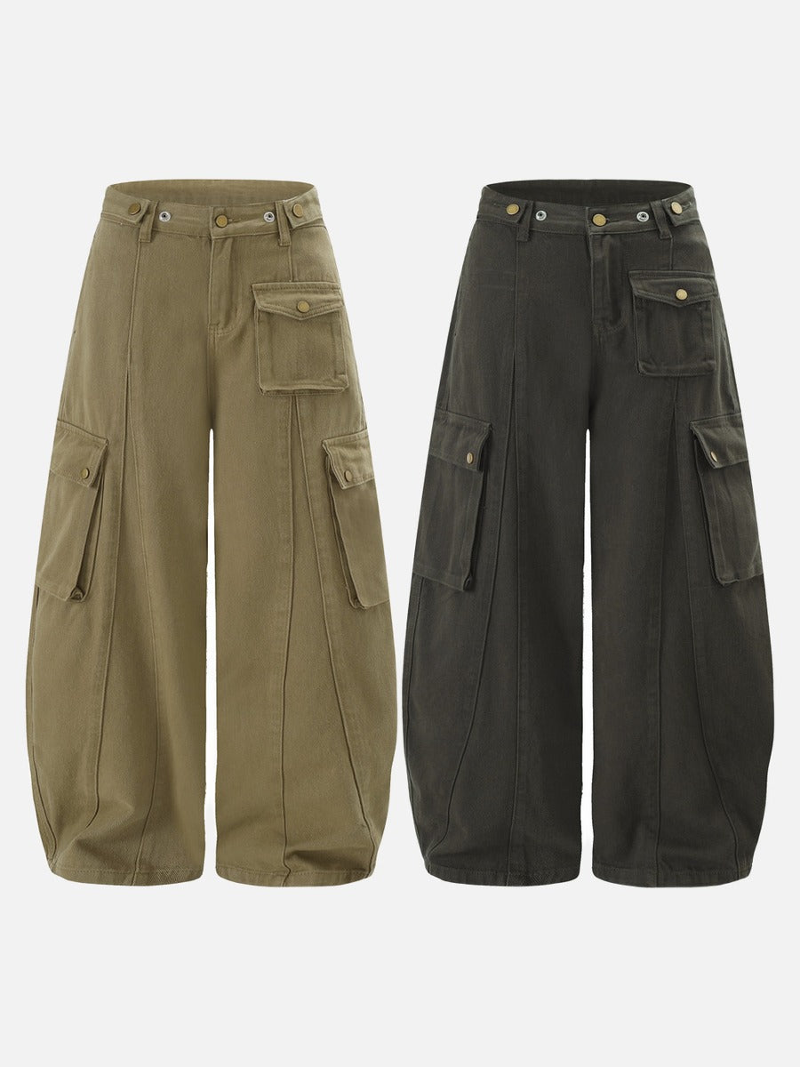 Dual-Color Wide-Leg Cargo Pants