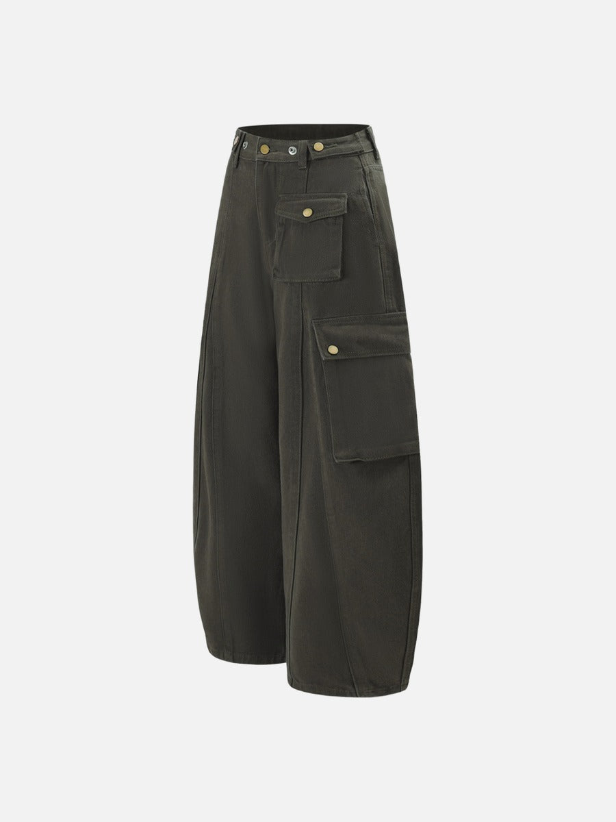 Dual-Color Wide-Leg Cargo Pants