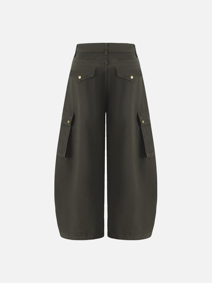 Dual-Color Wide-Leg Cargo Pants