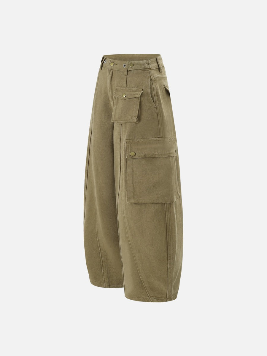 Dual-Color Wide-Leg Cargo Pants