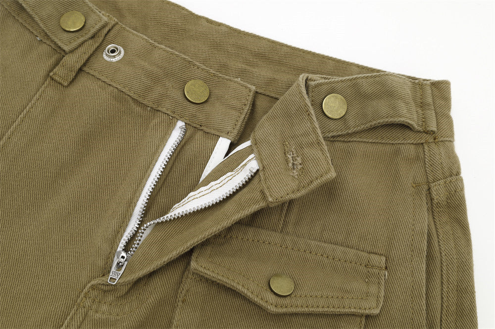 Dual-Color Wide-Leg Cargo Pants