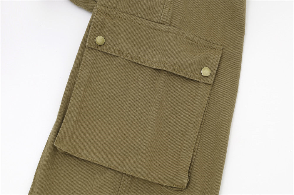 Dual-Color Wide-Leg Cargo Pants