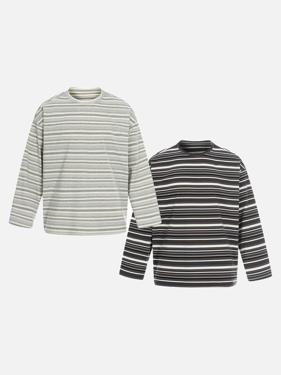 Dual Grey Striped Oversized Long Sleeve T-Shirt
