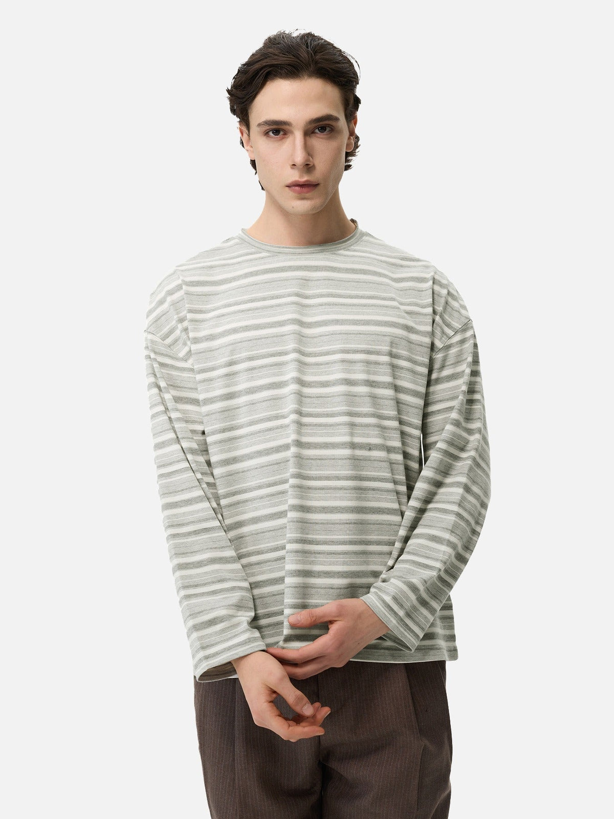 Dual Grey Striped Oversized Long Sleeve T-Shirt