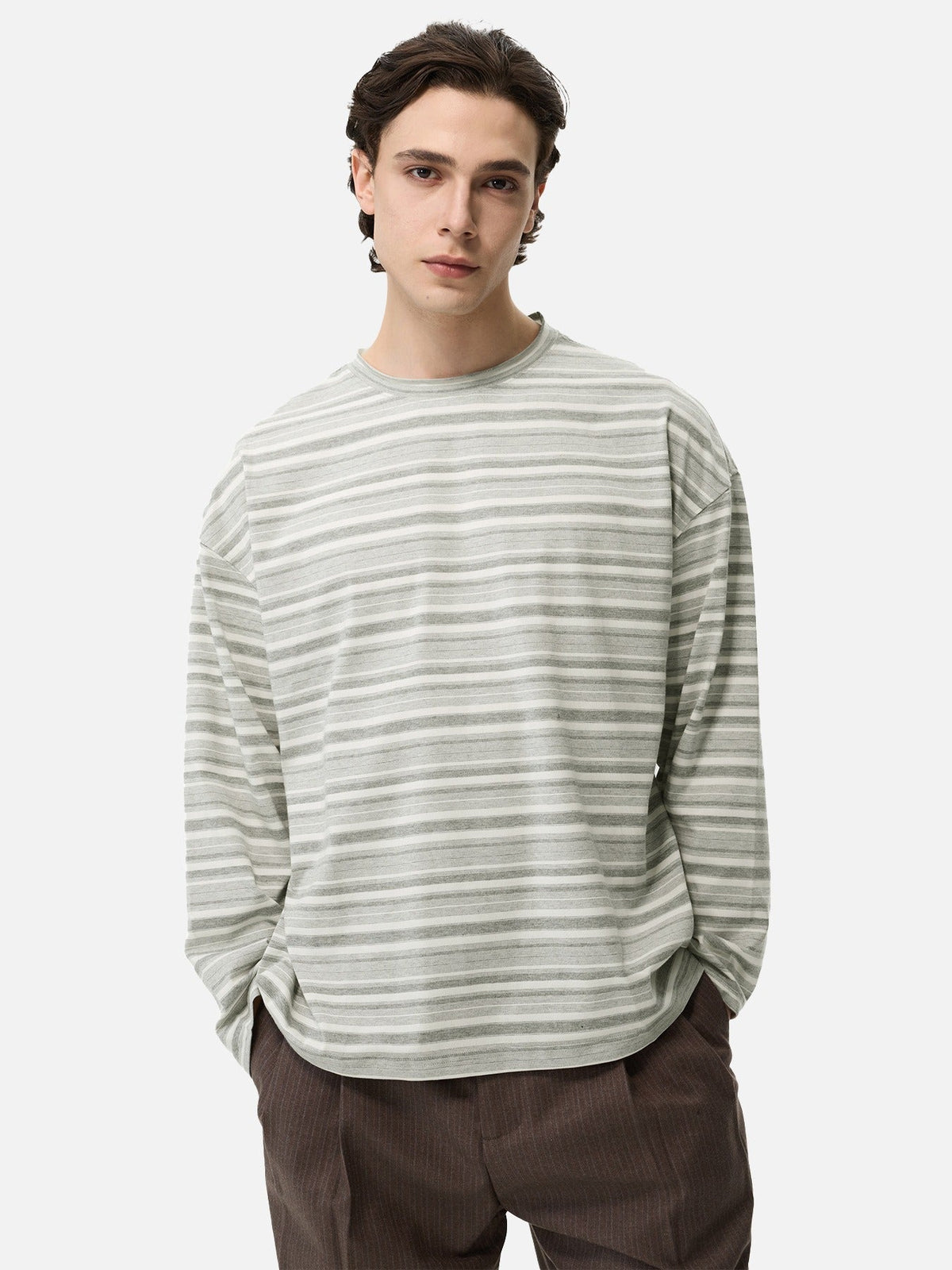 Dual Grey Striped Oversized Long Sleeve T-Shirt