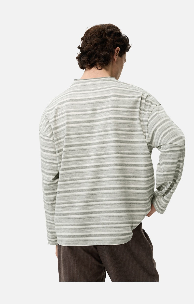 Dual Grey Striped Oversized Long Sleeve T-Shirt