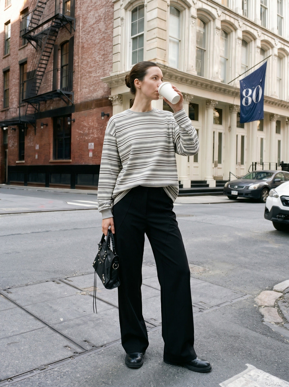 Dual Grey Striped Oversized Long Sleeve T-Shirt