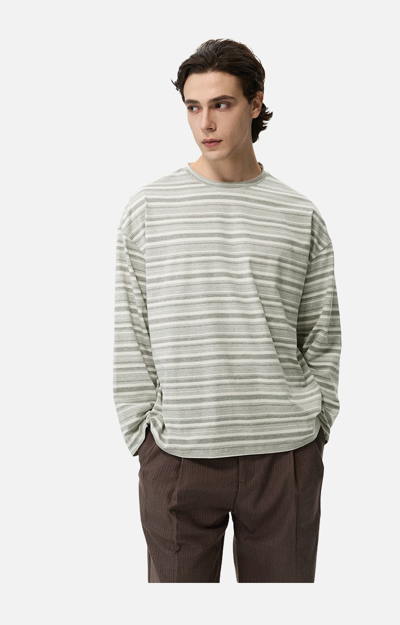 Dual Grey Striped Oversized Long Sleeve T-Shirt