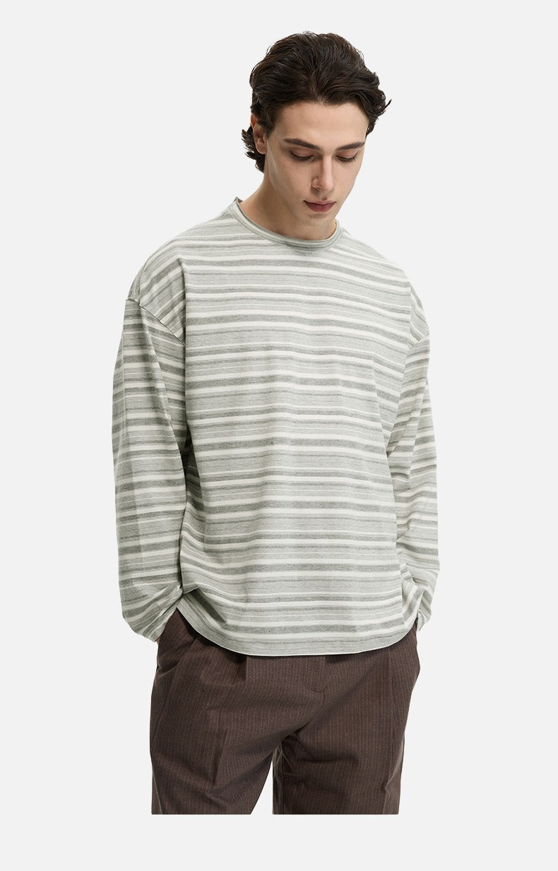 Dual Grey Striped Oversized Long Sleeve T-Shirt