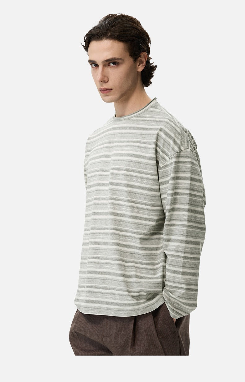 Dual Grey Striped Oversized Long Sleeve T-Shirt