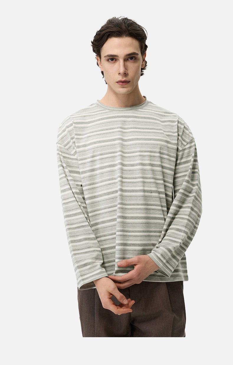 Dual Grey Striped Oversized Long Sleeve T-Shirt