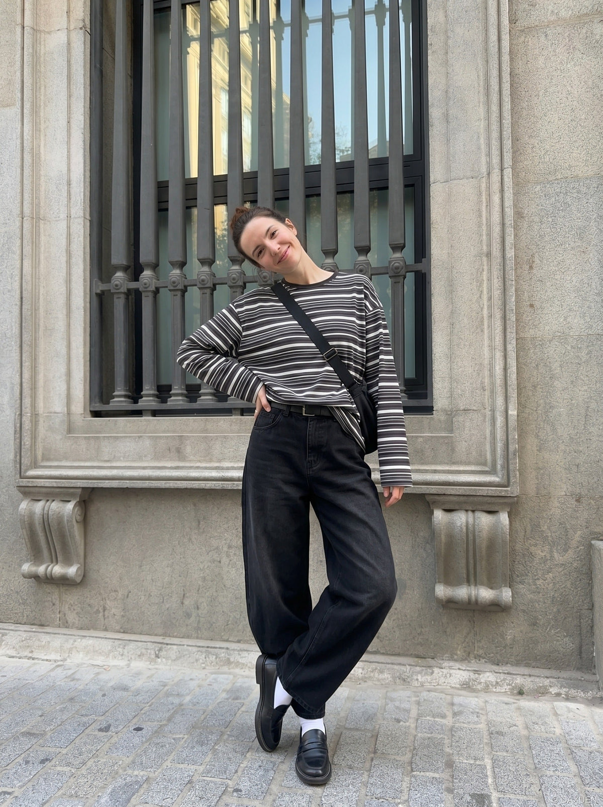 Dual Grey Striped Oversized Long Sleeve T-Shirt