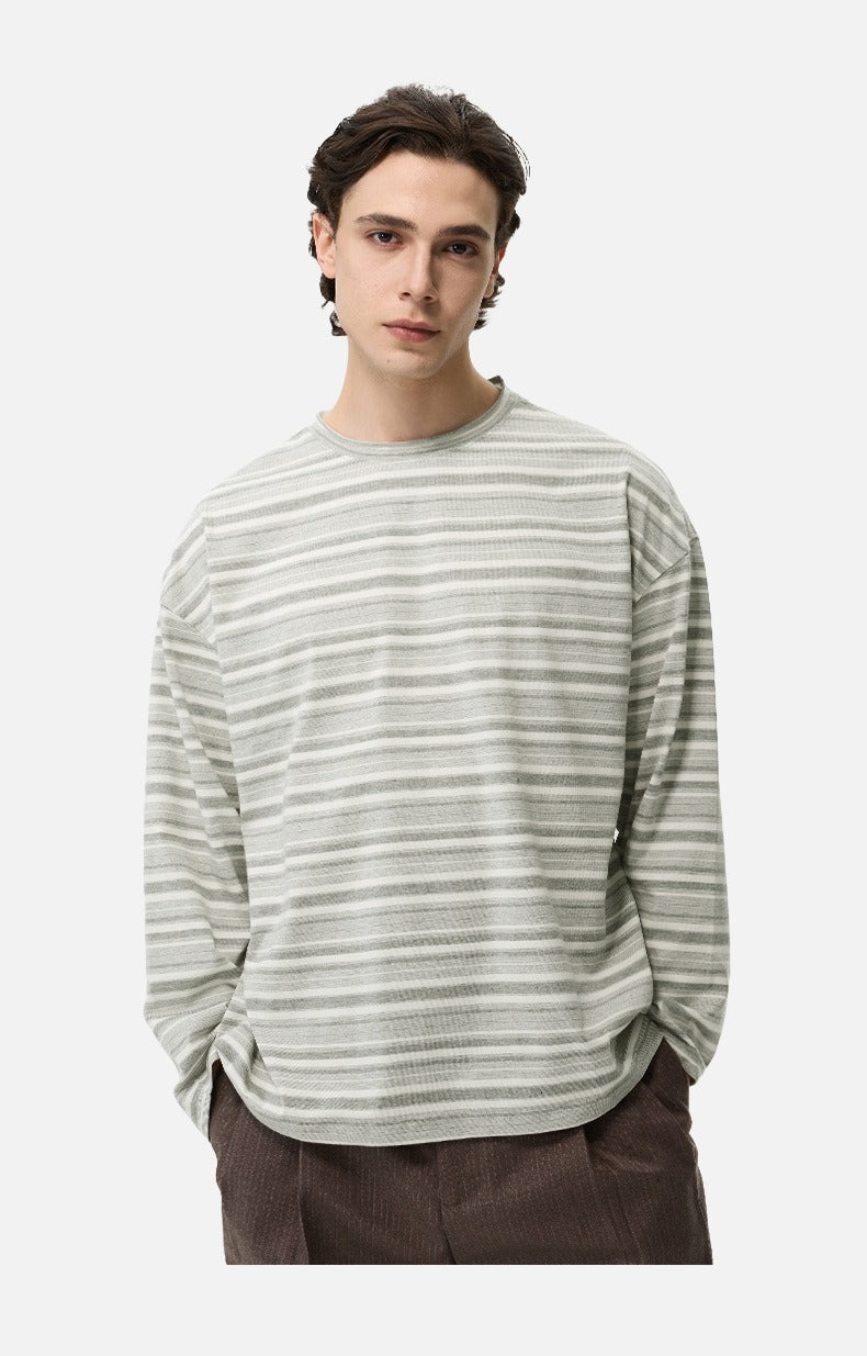 Dual Grey Striped Oversized Long Sleeve T-Shirt