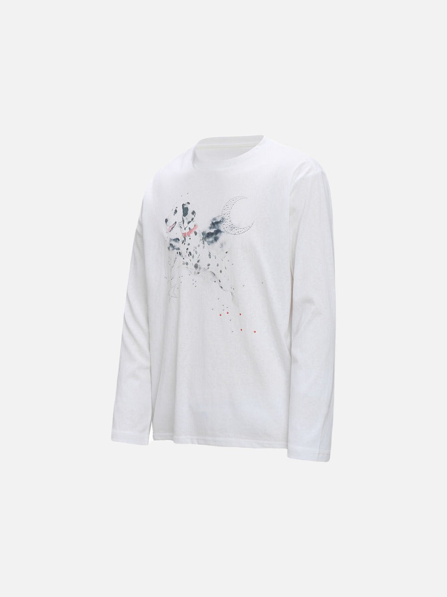 Dynamic Dalmatian Graphic Long-Sleeve T-Shirt