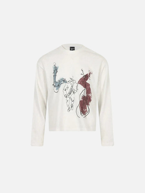 Dynamic Saxophone Sketch Long Sleeve Tee - White / S