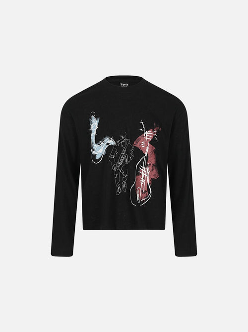 Dynamic Saxophone Sketch Long Sleeve Tee - Black / S