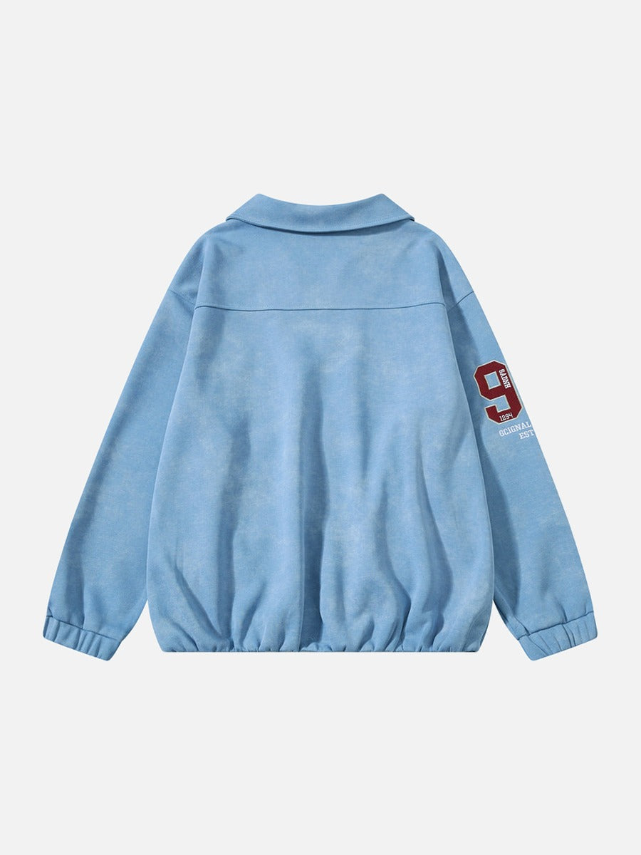 Embroidered Crest and Bold Numeral Pullover