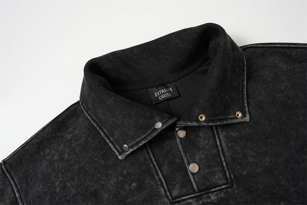 DAXUEN faded black acid-wash long-sleeve sweatshirt