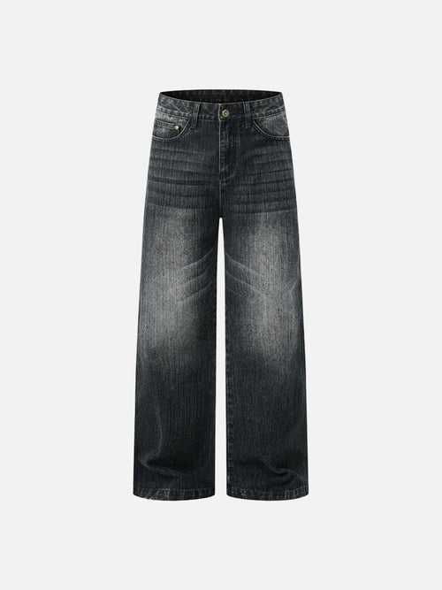 Verwaschene schwarze Distressed-Jeans mit weitem Bein - Schwarz / XS