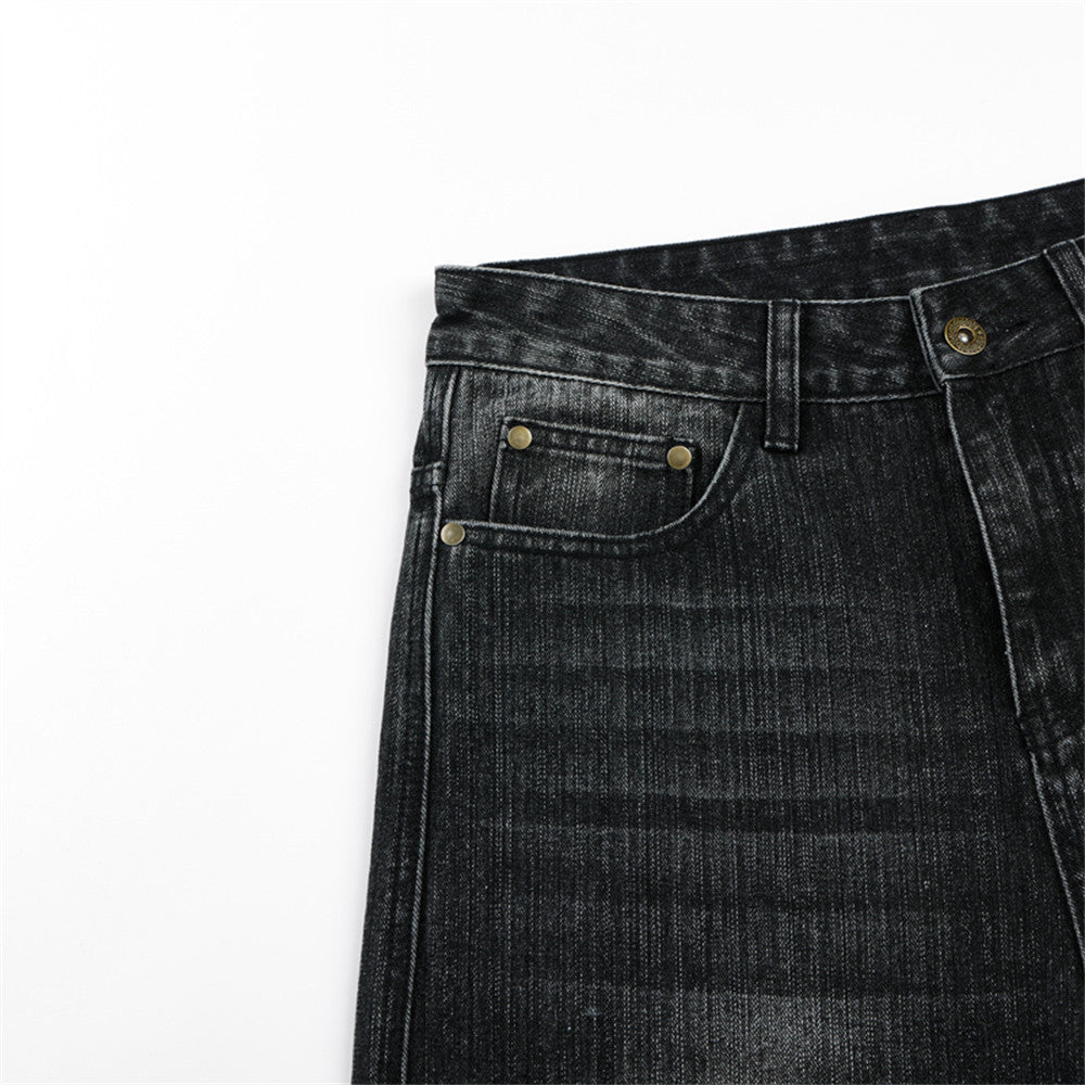 Faded Black Distressed Wide-Leg Jeans