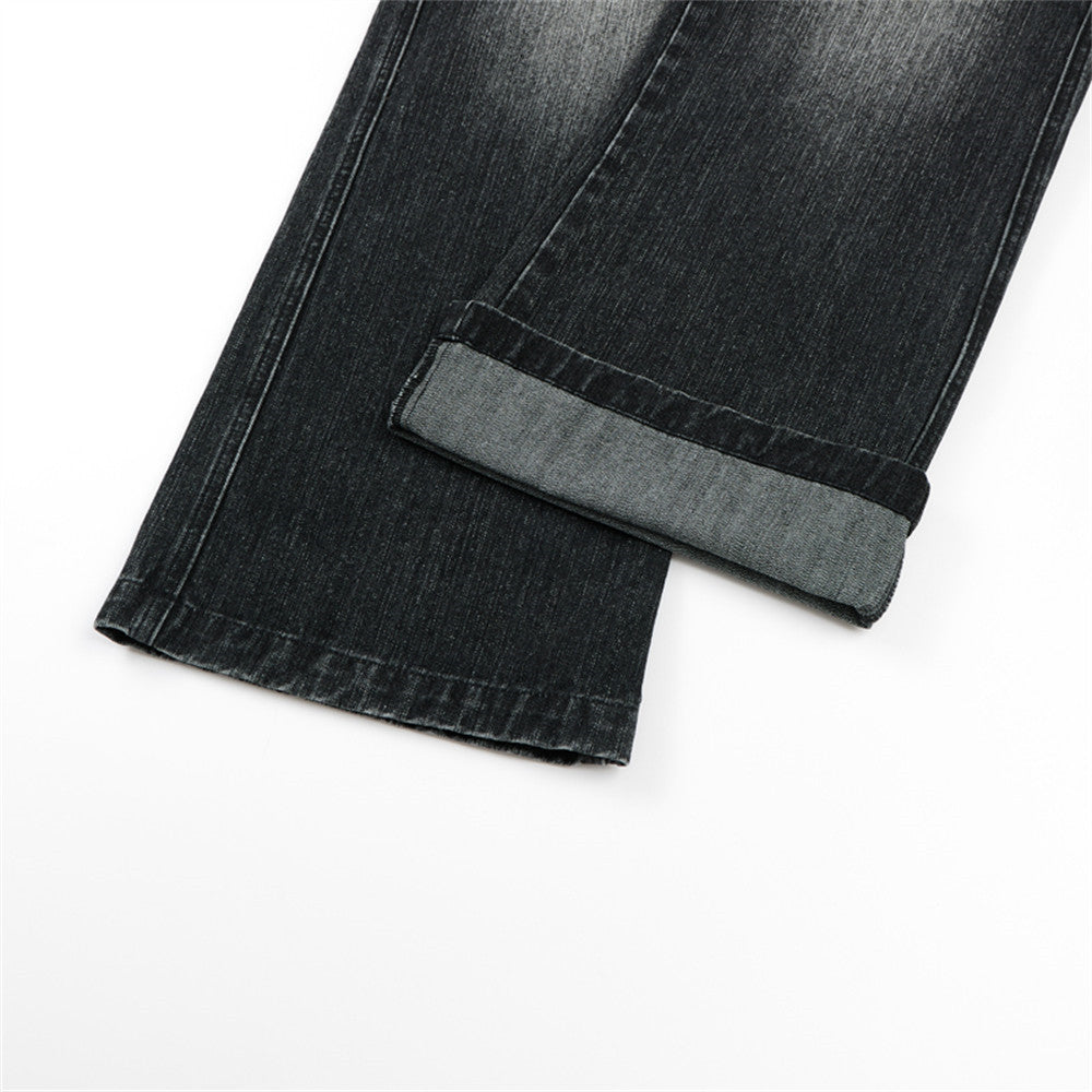 Faded Black Distressed Wide-Leg Jeans