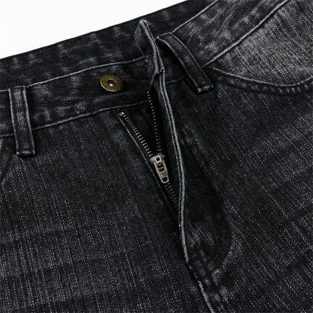 Faded Black Distressed Wide-Leg Jeans
