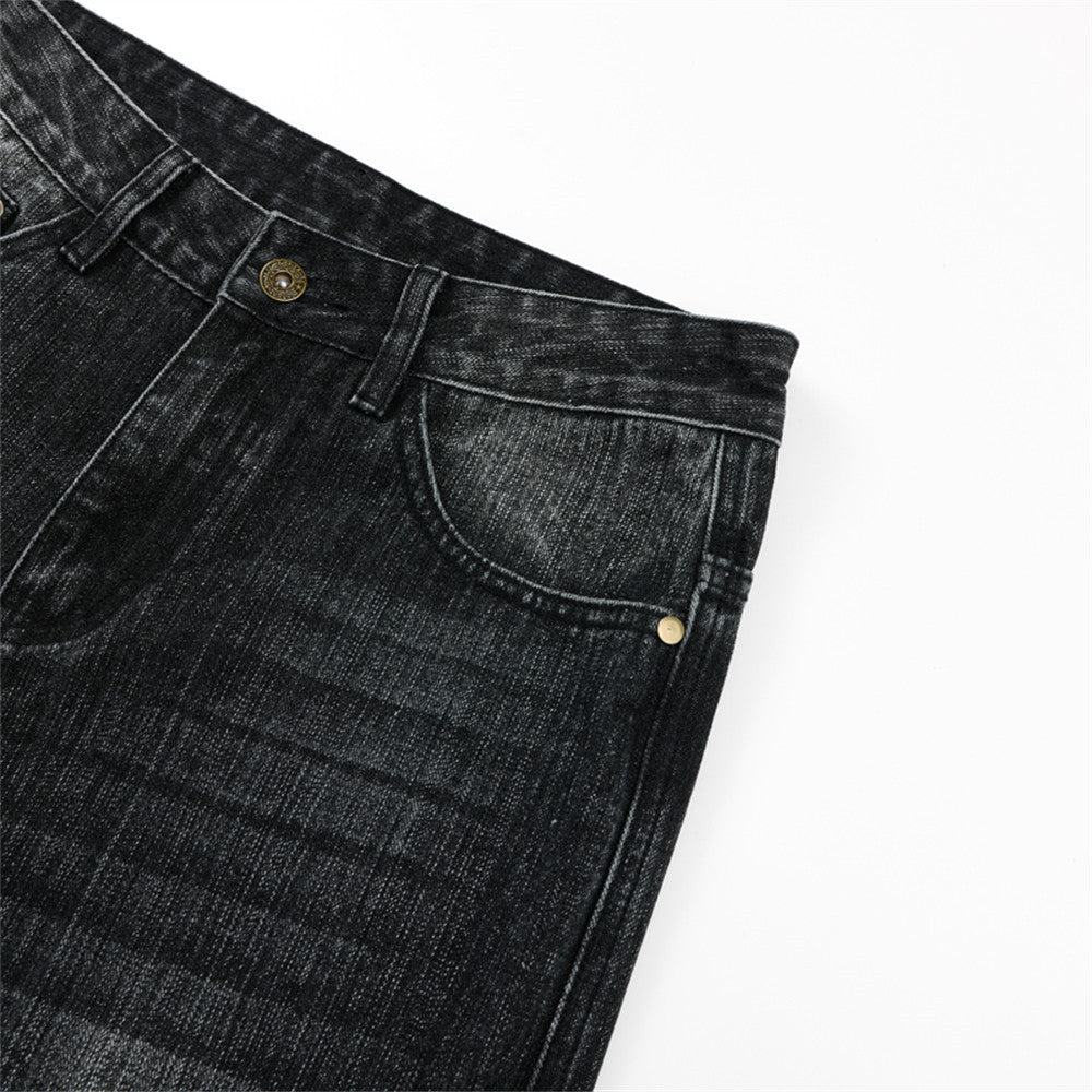 Faded Black Distressed Wide-Leg Jeans