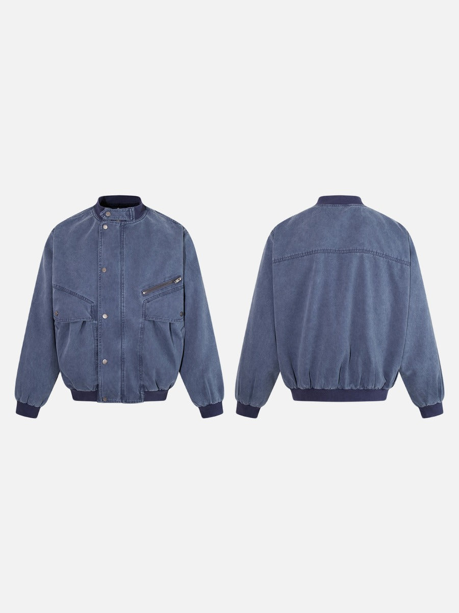 Faded Blue Asymmetrical Pocket Jacket