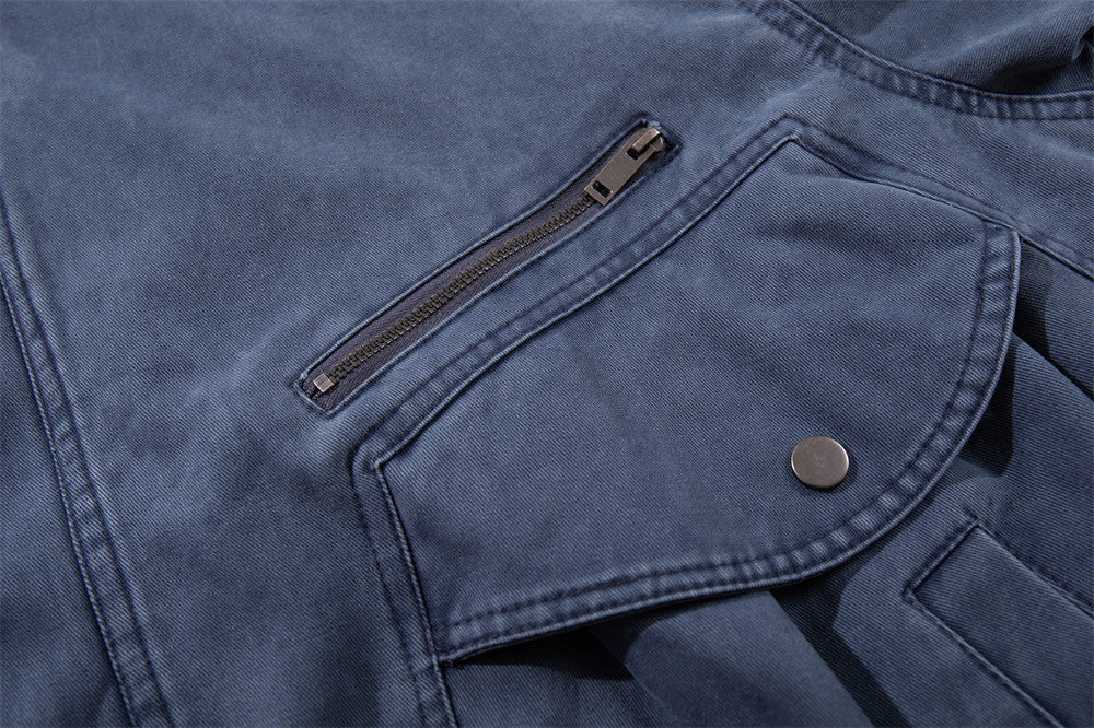 Faded Blue Asymmetrical Pocket Jacket