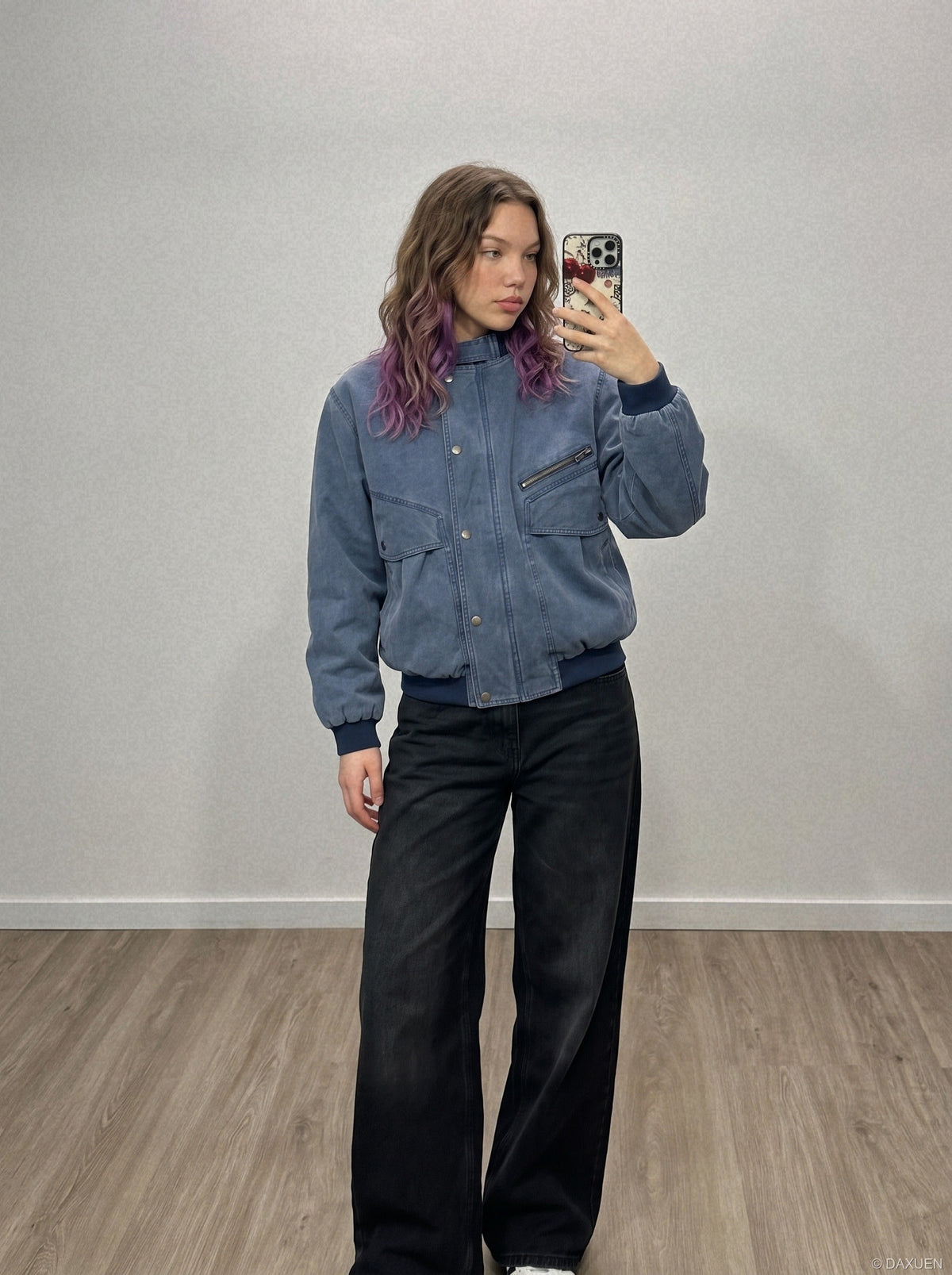 Faded Blue Asymmetrical Pocket Jacket