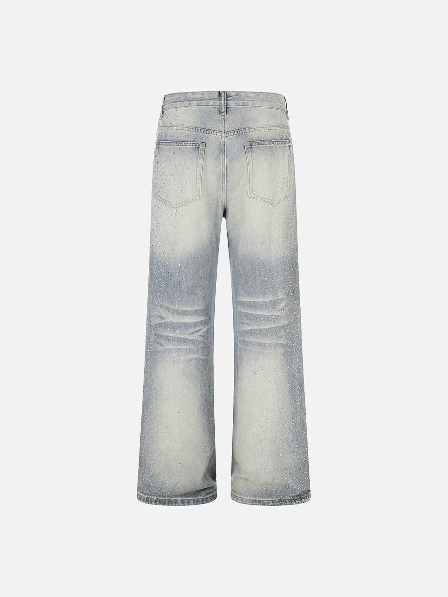 Faded Blue Denim Wide-Leg Jeans