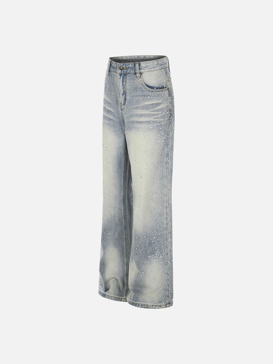 Faded Blue Denim Wide-Leg Jeans