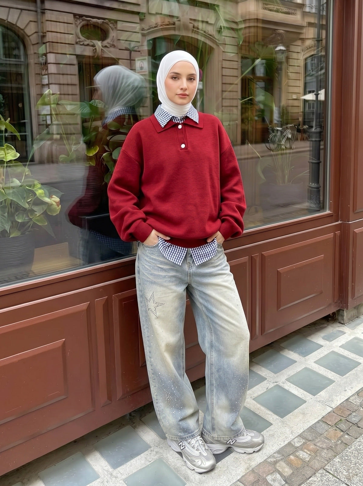 Faded Blue Denim Wide-Leg Jeans