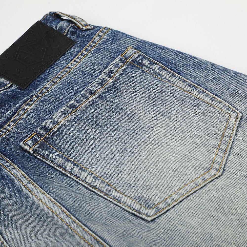Retro Blue Distressed Wide-Leg Denim Jeans