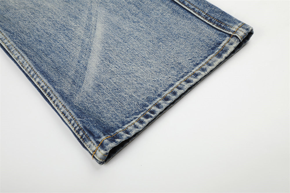 Retro Blue Distressed Wide-Leg Denim Jeans