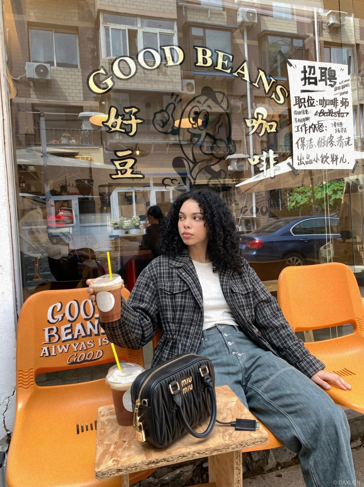 DAXUEN faded blue-grey wide-leg denim jeans — model photo