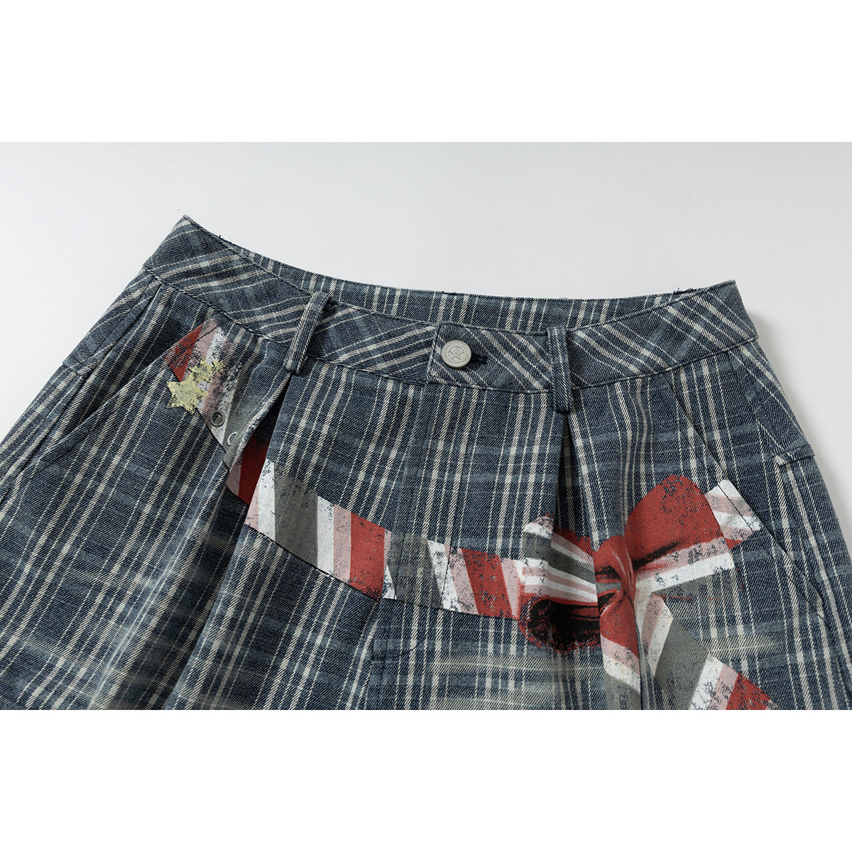 DAXUEN faded blue plaid wide-leg cropped trousers