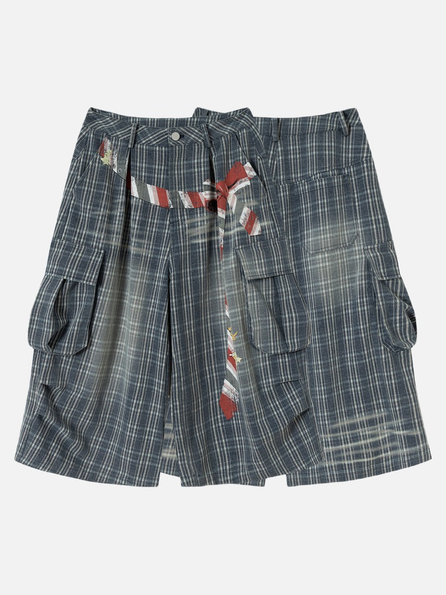 DAXUEN faded blue plaid wide-leg cropped trousers