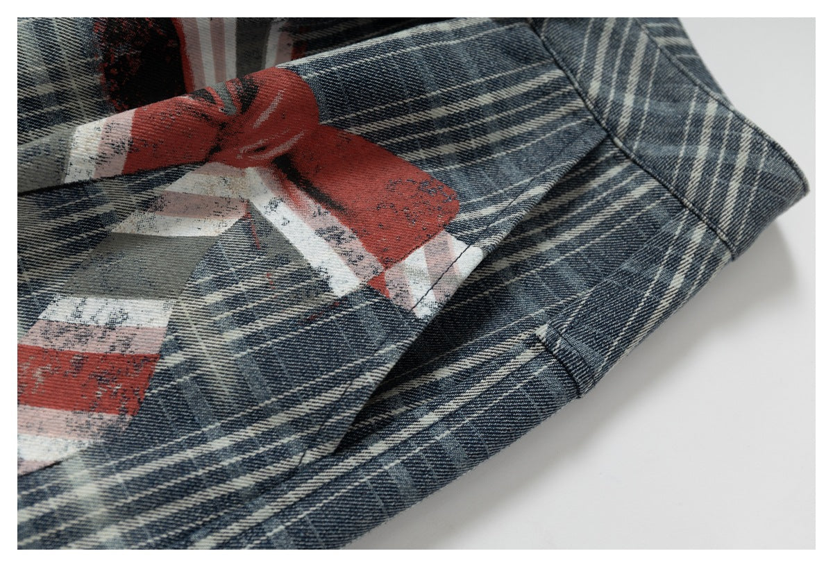 DAXUEN faded blue plaid wide-leg cropped trousers