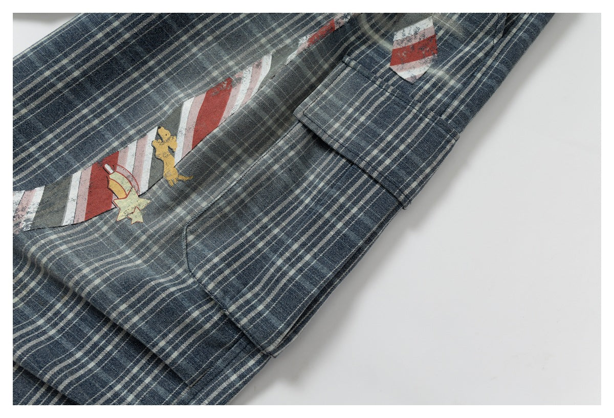 DAXUEN faded blue plaid wide-leg cropped trousers