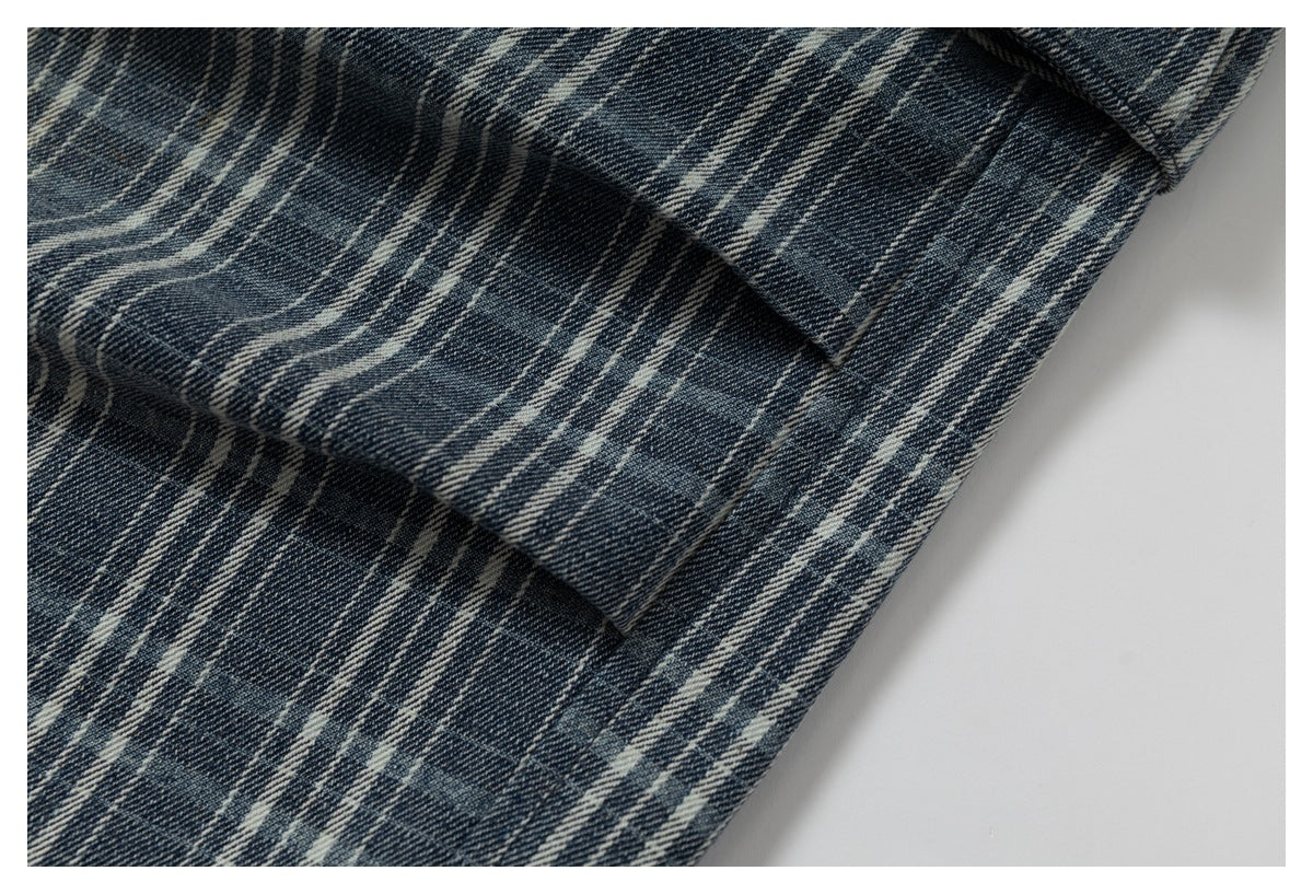 DAXUEN faded blue plaid wide-leg cropped trousers