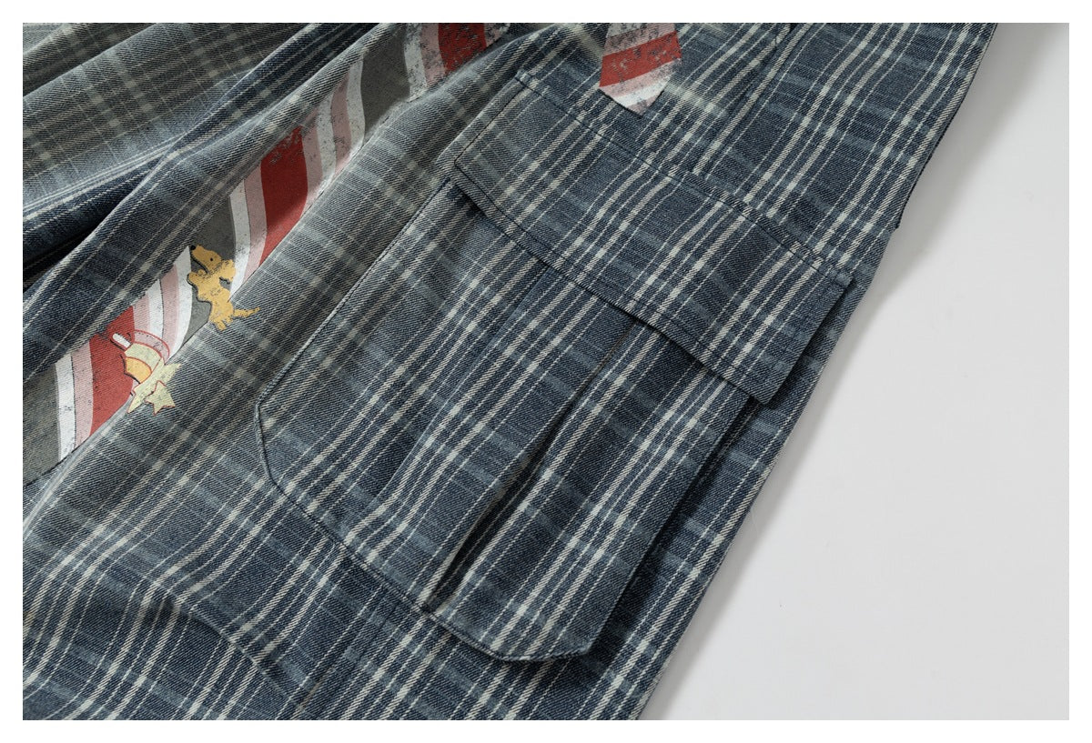 DAXUEN faded blue plaid wide-leg cropped trousers