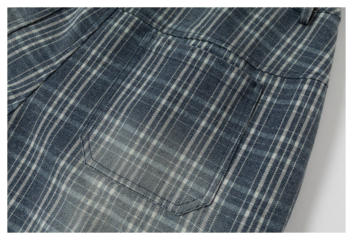 DAXUEN faded blue plaid wide-leg cropped trousers