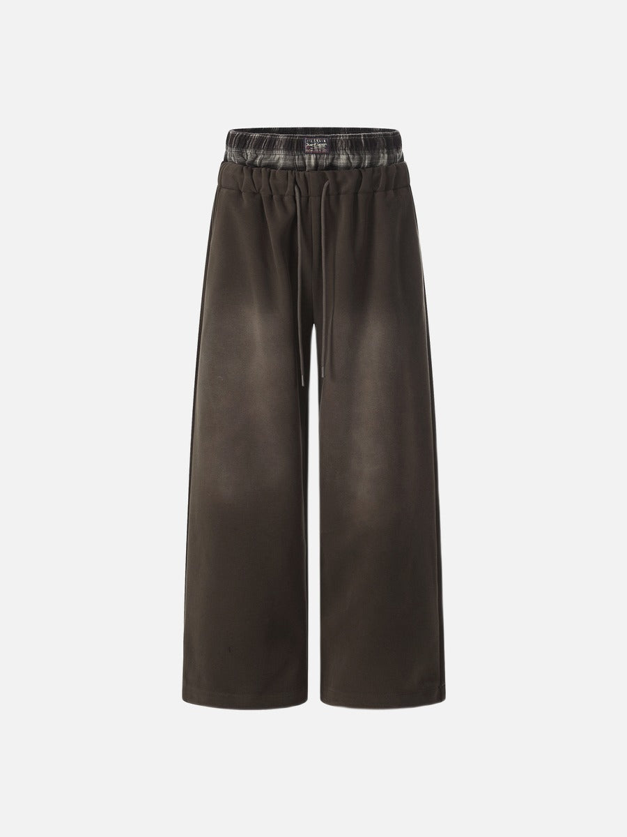 DAXUEN faded brown straight-leg casual pants with plaid waistband