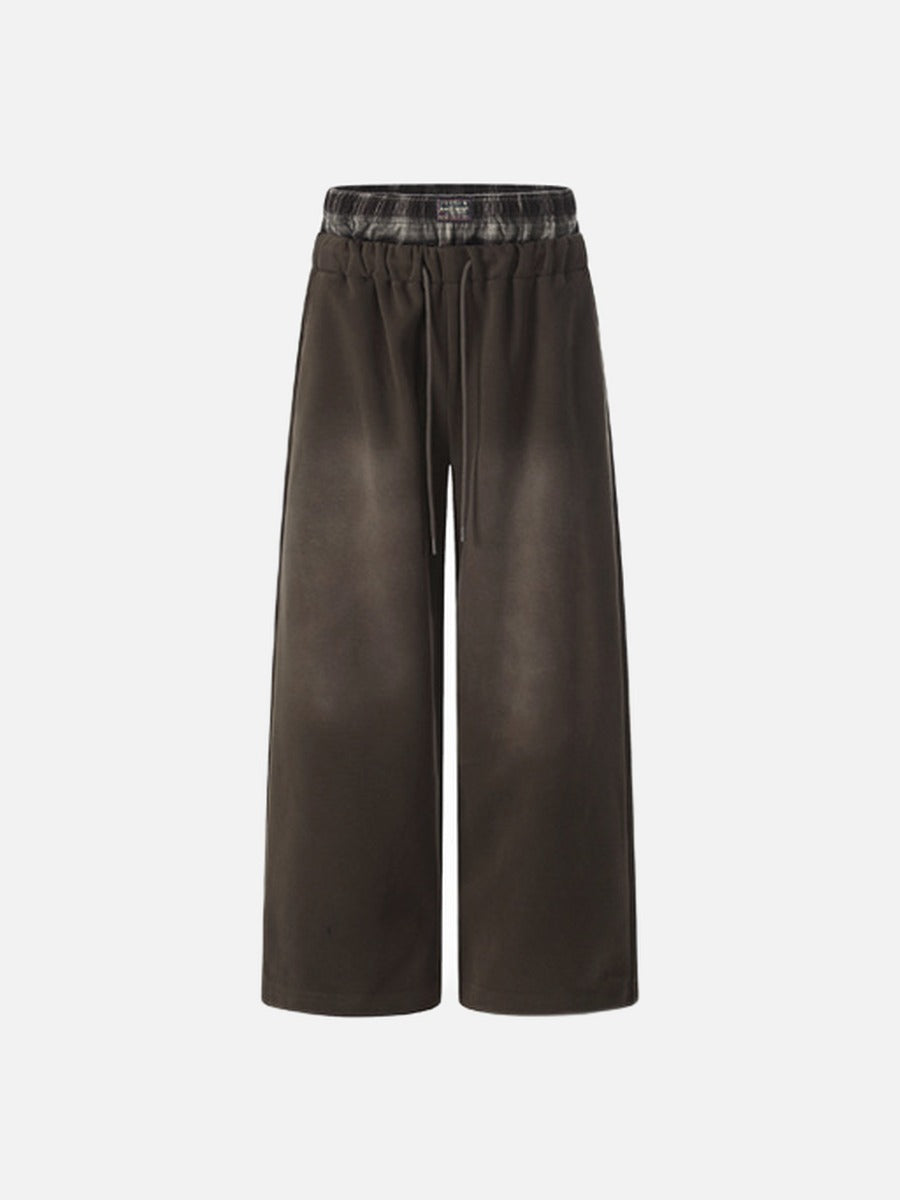 DAXUEN faded brown straight-leg casual pants with plaid waistband