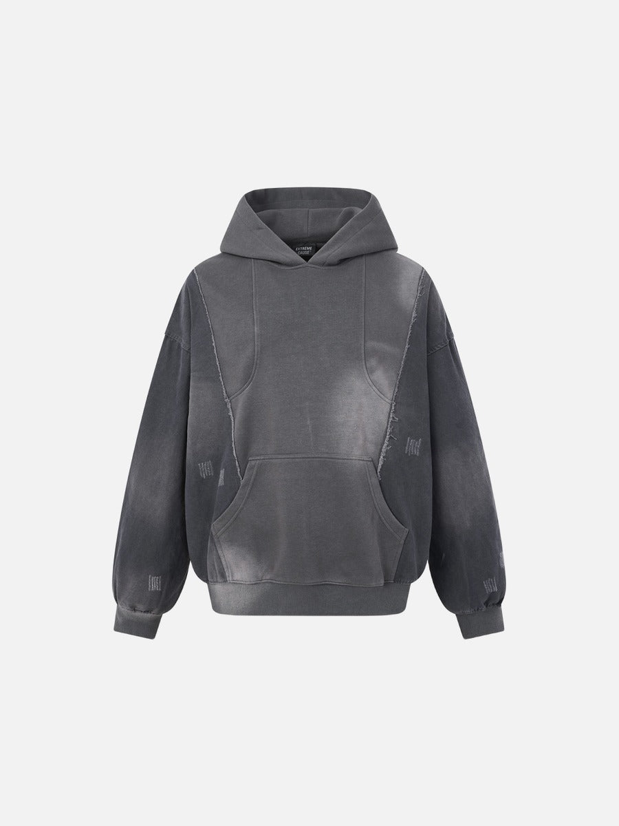 DAXUEN faded dark grey color-blocked oversized hooded sweatshirt