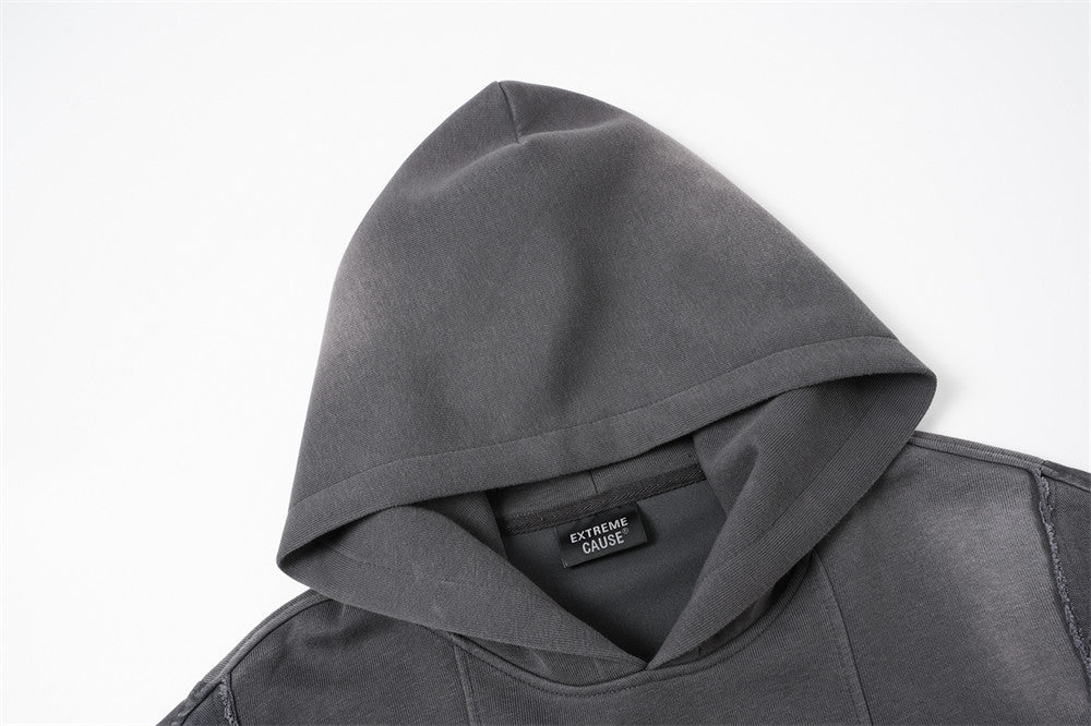 DAXUEN faded dark grey color-blocked oversized hooded sweatshirt