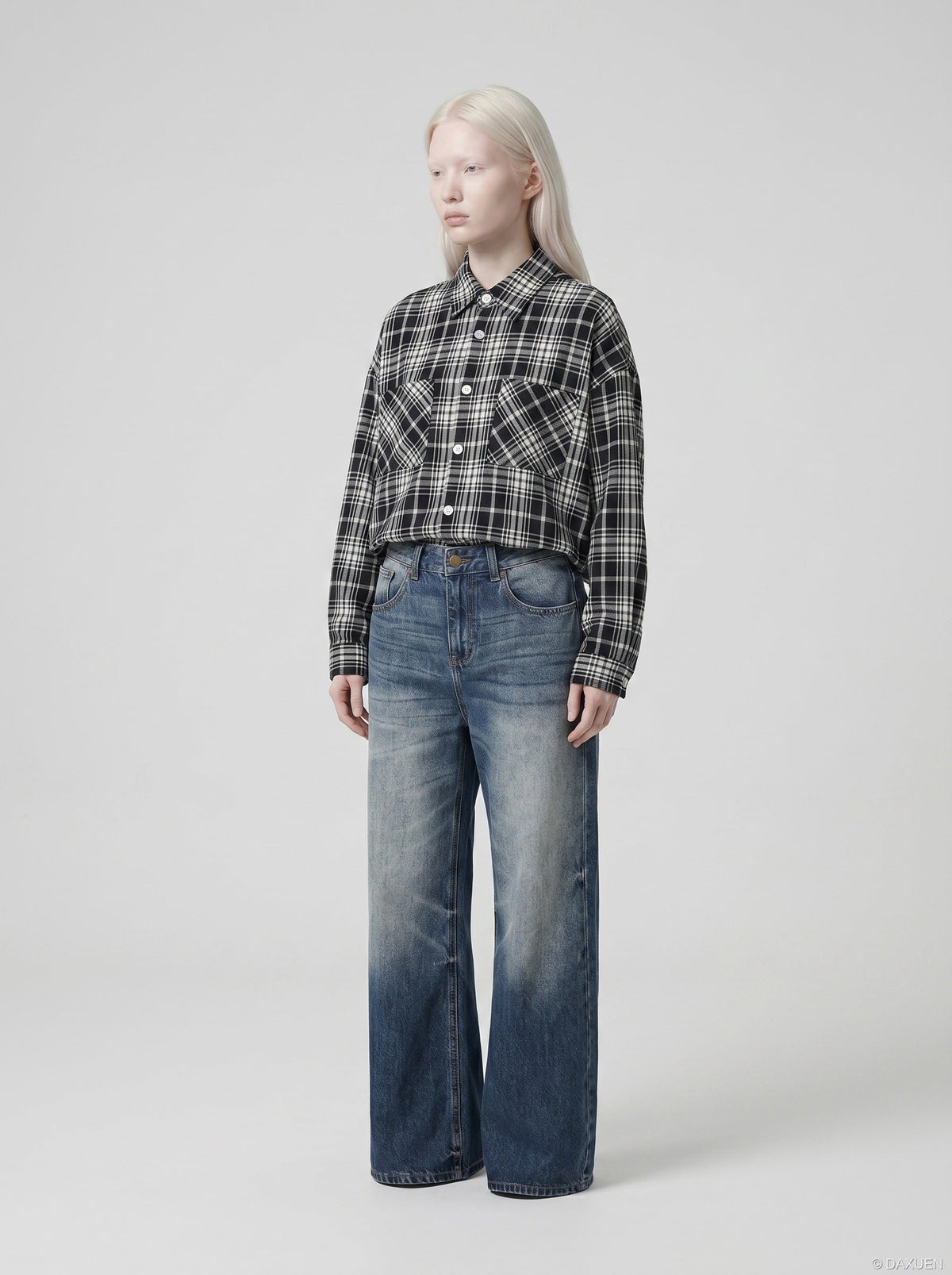 Faded Gradient Wide-Leg Denim Jeans