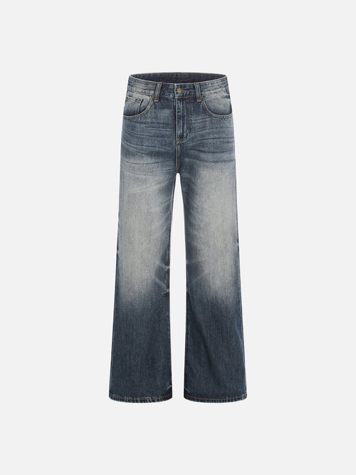 Faded Gradient Wide-Leg Denim Jeans - Blue / S