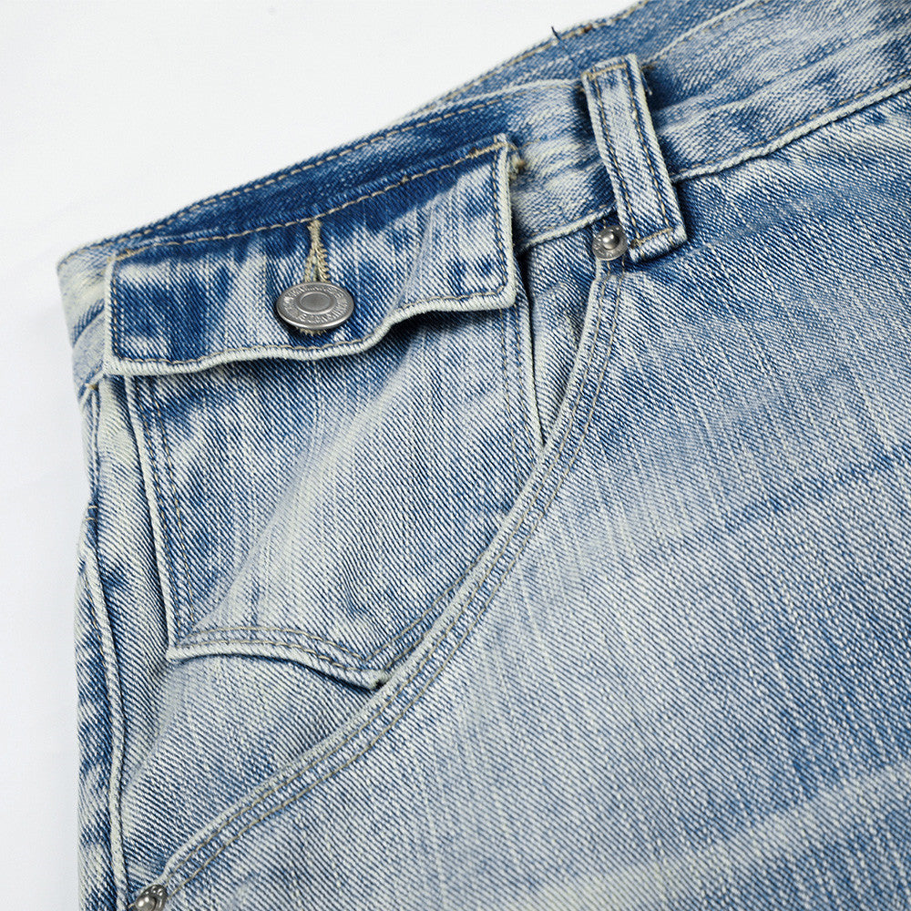 Faded Light Blue Balloon Jeans with Flap Pockets